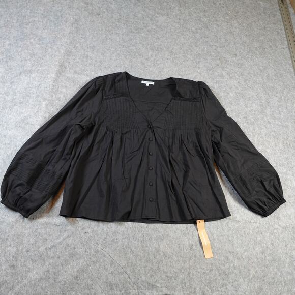 Reformation Top Womens Large NWT Livvy in Black Peasant Lace Detail V-Neck Puff - Picture 4 of 12